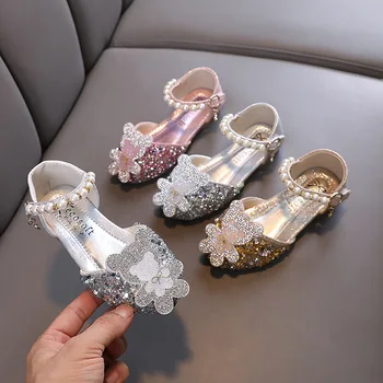 Copii Pantofi pentru Fete de Moda Elegant Sclipici Nunta Sandale Copii Stras Urs Paiete Plat Printesa ștrasuri din Mărgele Pantofi de Piele