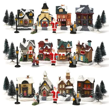 Crăciun Vile cu Lumini de 10 Buc Zăpadă Casa de Moș Crăciun Rășină Case Noi Cadou de Anul Nou Satul de Crăciun Ornamente de Vacanță