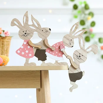 Noi de Paste Vopsite Iepure Ornamente DIY Artizanat din Lemn Desktop Acasă Decor Ușa de Perete Agățat Pandantiv Easter Bunny Party Decor 2024
