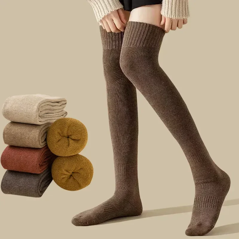 Genunchi Peste Terry Îngroșat Șosete de Moda de Amestec de Înaltă 3pair/lot Ciorapi Coapsă Cald Iarna Harajuku Femei Fata de Lungă Ciorap de Bumbac - 3
