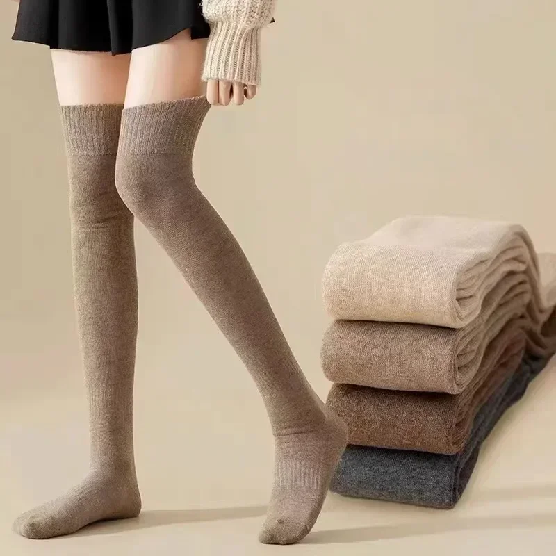 Genunchi Peste Terry Îngroșat Șosete de Moda de Amestec de Înaltă 3pair/lot Ciorapi Coapsă Cald Iarna Harajuku Femei Fata de Lungă Ciorap de Bumbac - 5