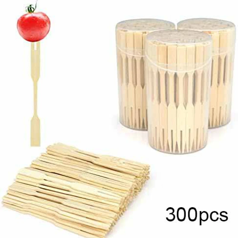 Mini Bambus Furci De 3.5 Inch, Acoperit De Furculite Pentru Aperitive, Cocktail Furci De Fructe Furci, Scobitori Pentru Aperitiv - 2