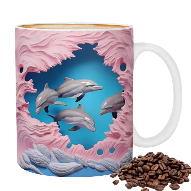 3D Delfin Cana Cani Drăguț 3D Plat Pictat Delfin Cana Ceramica de Cafea Cani Noutate Cana de Cafea 11oz Ceramice Delfin Pentru Decor - 0