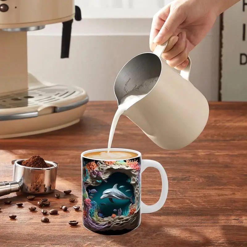 3D Delfin Cana Cani Drăguț 3D Plat Pictat Delfin Cana Ceramica de Cafea Cani Noutate Cana de Cafea 11oz Ceramice Delfin Pentru Decor - 2