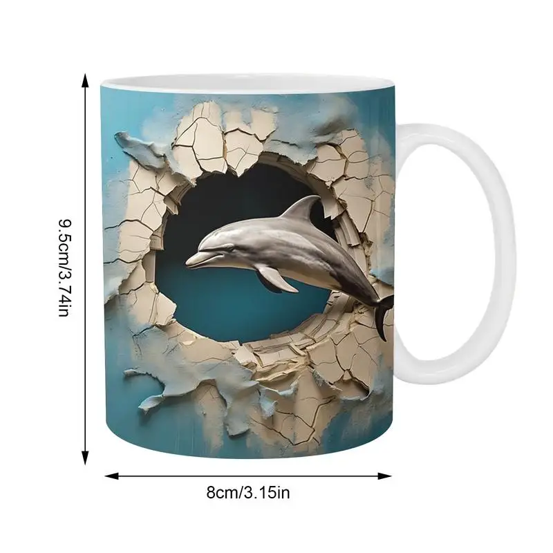 3D Delfin Cana Cani Drăguț 3D Plat Pictat Delfin Cana Ceramica de Cafea Cani Noutate Cana de Cafea 11oz Ceramice Delfin Pentru Decor - 5