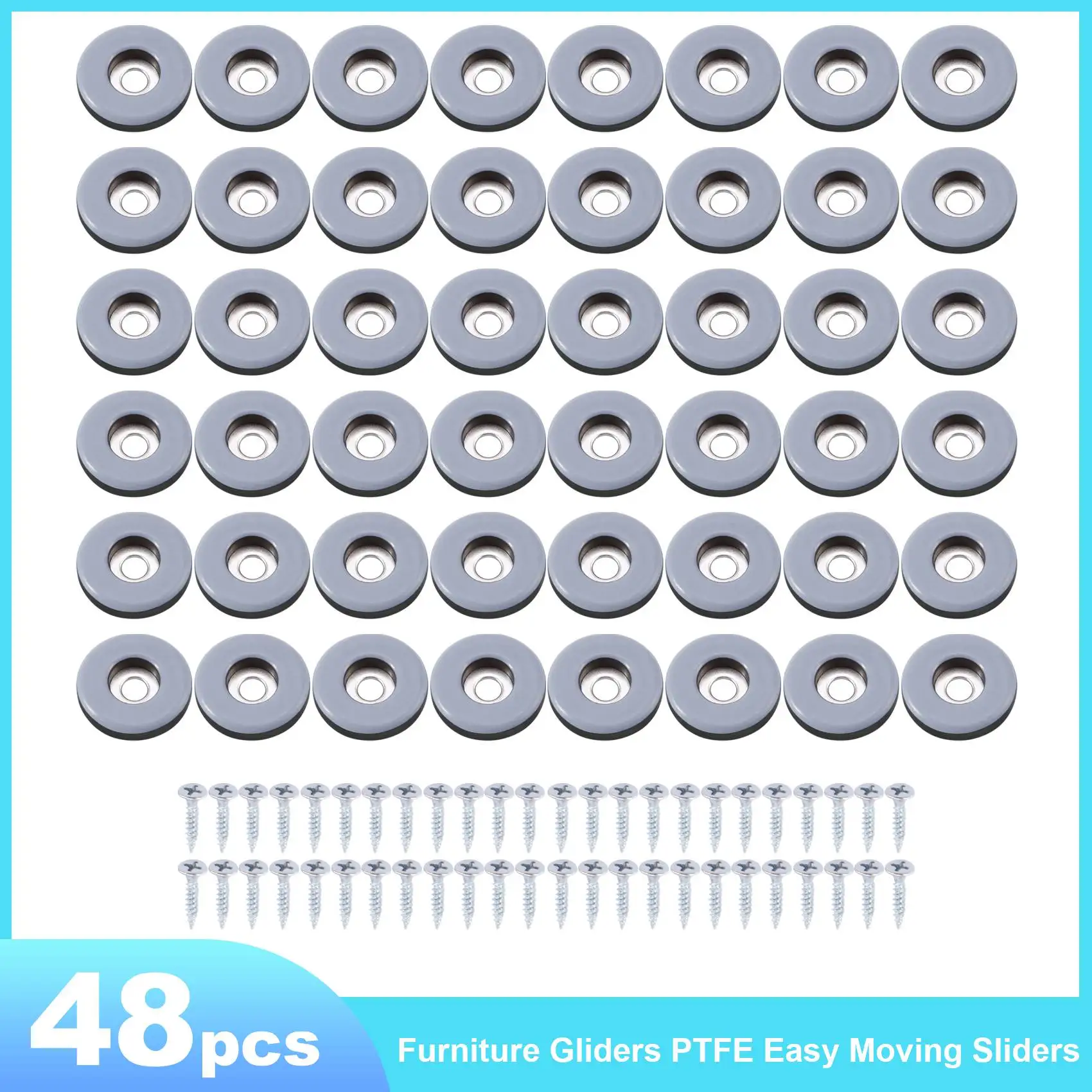 48Pcs Mobilier Planoare PTFE Mișcare Ușoară Glisante cu Șurub de protecție Pardoseală de Gresie Podele din Lemn masiv(25Mm Rotund) - 1