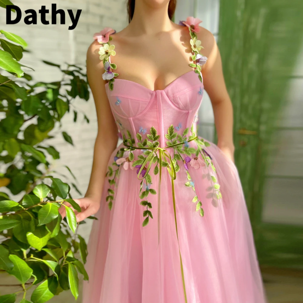 Dathy Roz Fluxul de Grădină Rochie de Seara 3D Frunze Decal Dragă Curea de Flori Elegante, Rochii de Petrecere Pentru Femei de Lux Rochie de Petrecere - 0