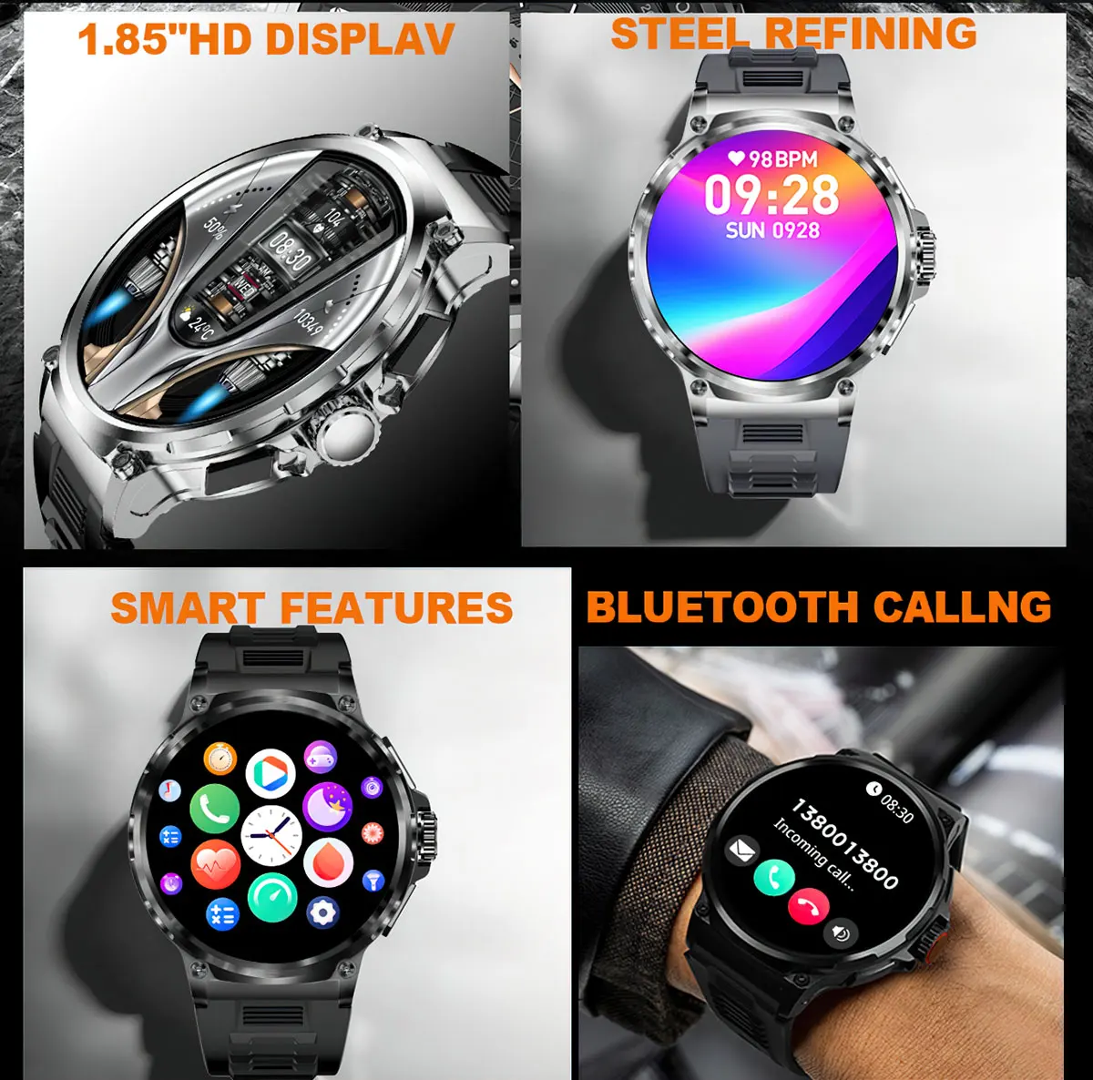 ZZYSMART Ceas Inteligent Bărbați 1.85 Inch Sport Fitness Tracker Bluetooth Apel Monitor Cardiac 710mAh Smartwatch Pentru Barbati Femei - 2