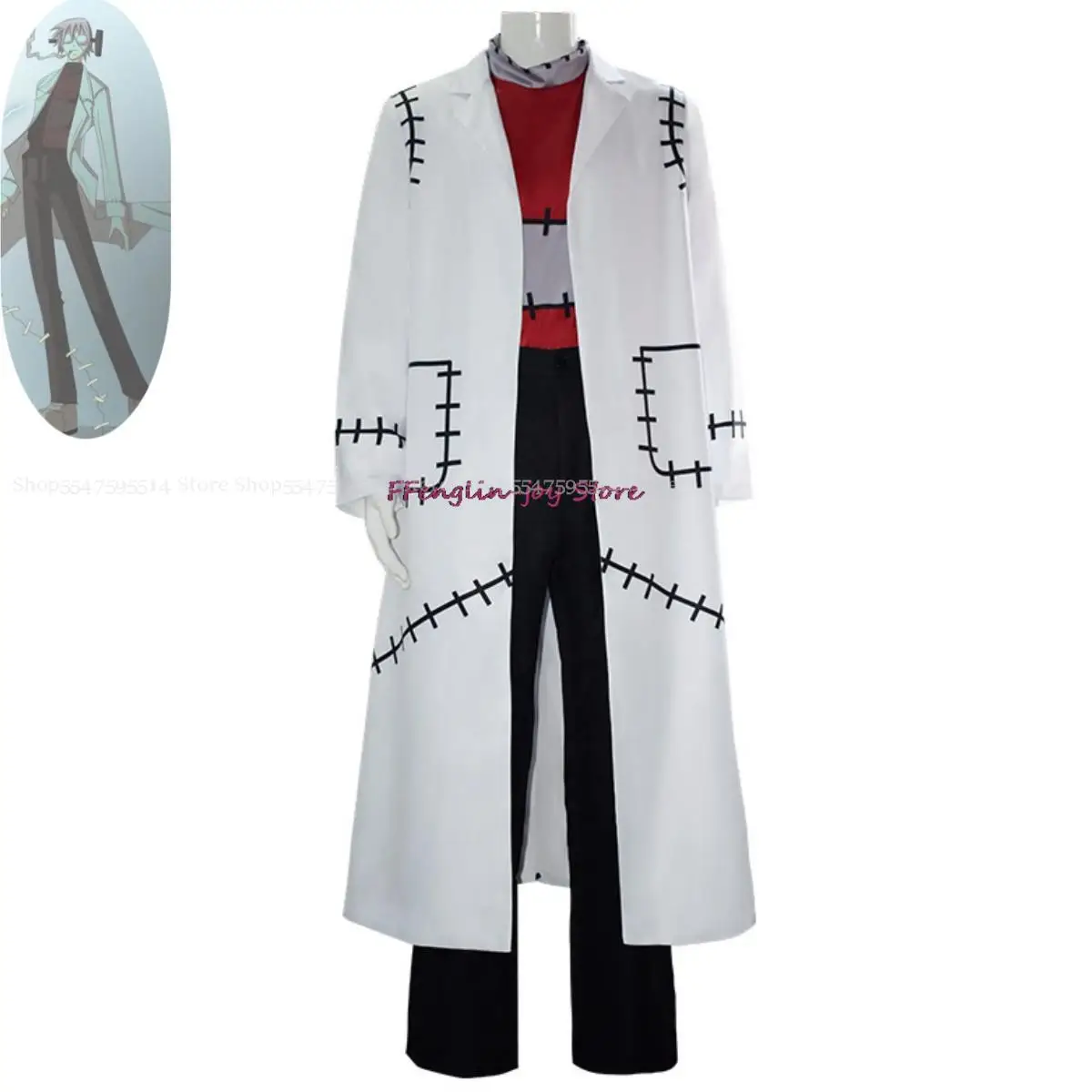 Anime Soul Eater Franken-Stein Doctor Cosplay Costum Alb De Imprimare Strat Uniform Om Adult Halloween Costum Bal Mascat - 0