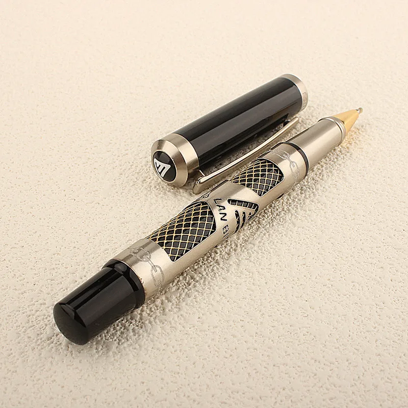De lux de Metal ochiurilor de Plasă Model Rollerball Pen Aur de Lux Clip Pix 0.5 mm Negru Refill Role de Metal Pixuri - 3
