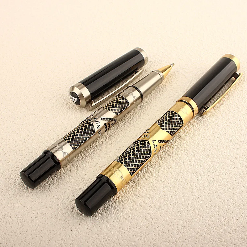 De lux de Metal ochiurilor de Plasă Model Rollerball Pen Aur de Lux Clip Pix 0.5 mm Negru Refill Role de Metal Pixuri - 4