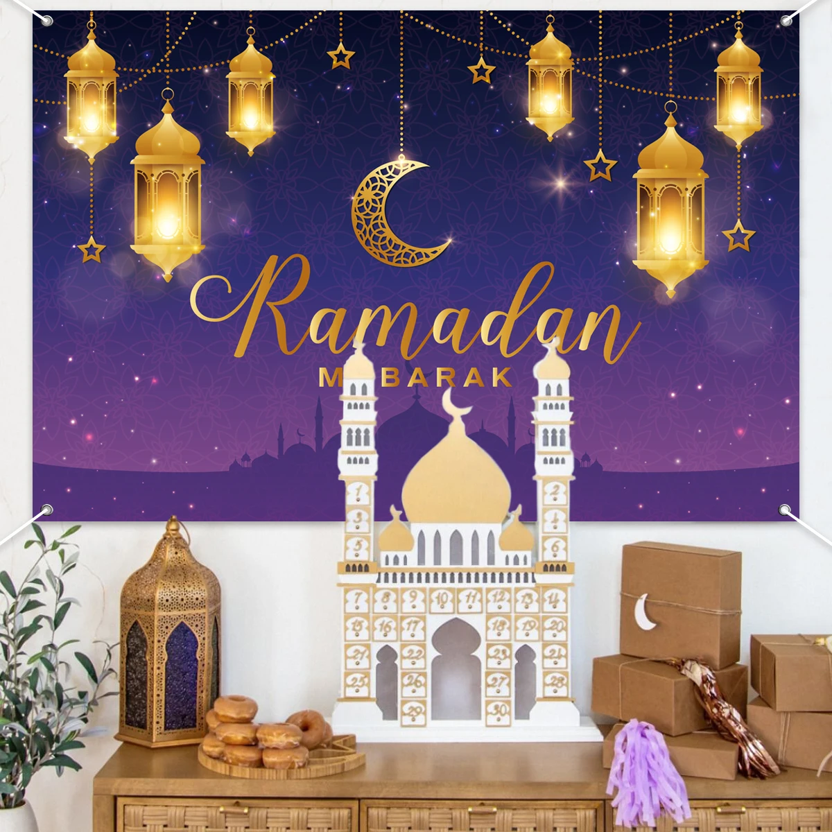 Eid Mubarak Fundal Kareem Ramadan Decor pentru Acasă 2024 Islamice Musulmane Consumabile Partid Ramadan Mubarak Decor Eid Al Adha - 3