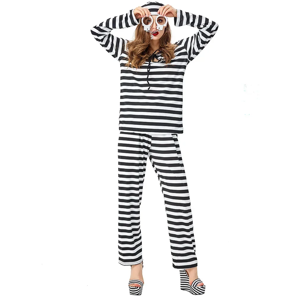 Negru Cu Dungi Prizonieri Joc Cosplay Costum Pentru Femei - 1
