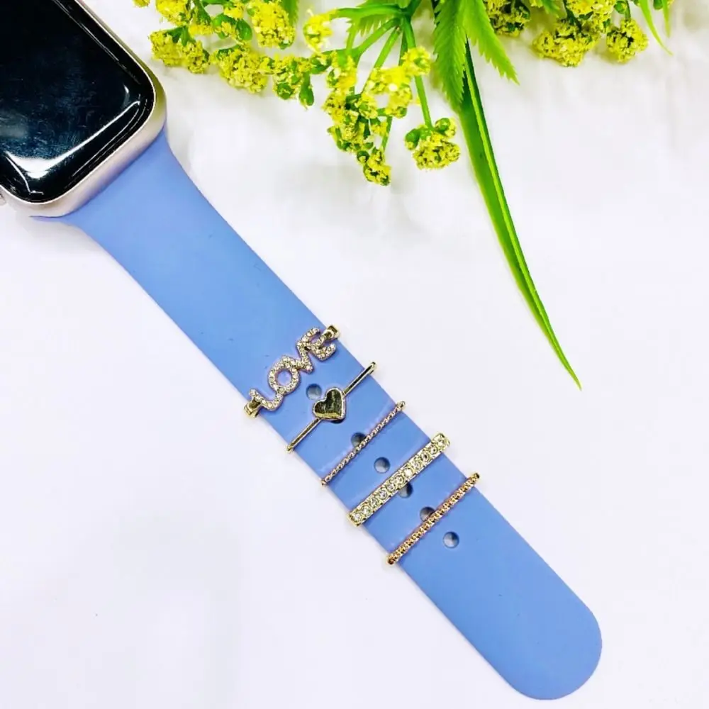 5PCS Pietre Curea Decor de Metal Inel Decorativ Creativ Inteligent Ceas Silicon Curea de Accesorii pentru Apple Watch Band - 0
