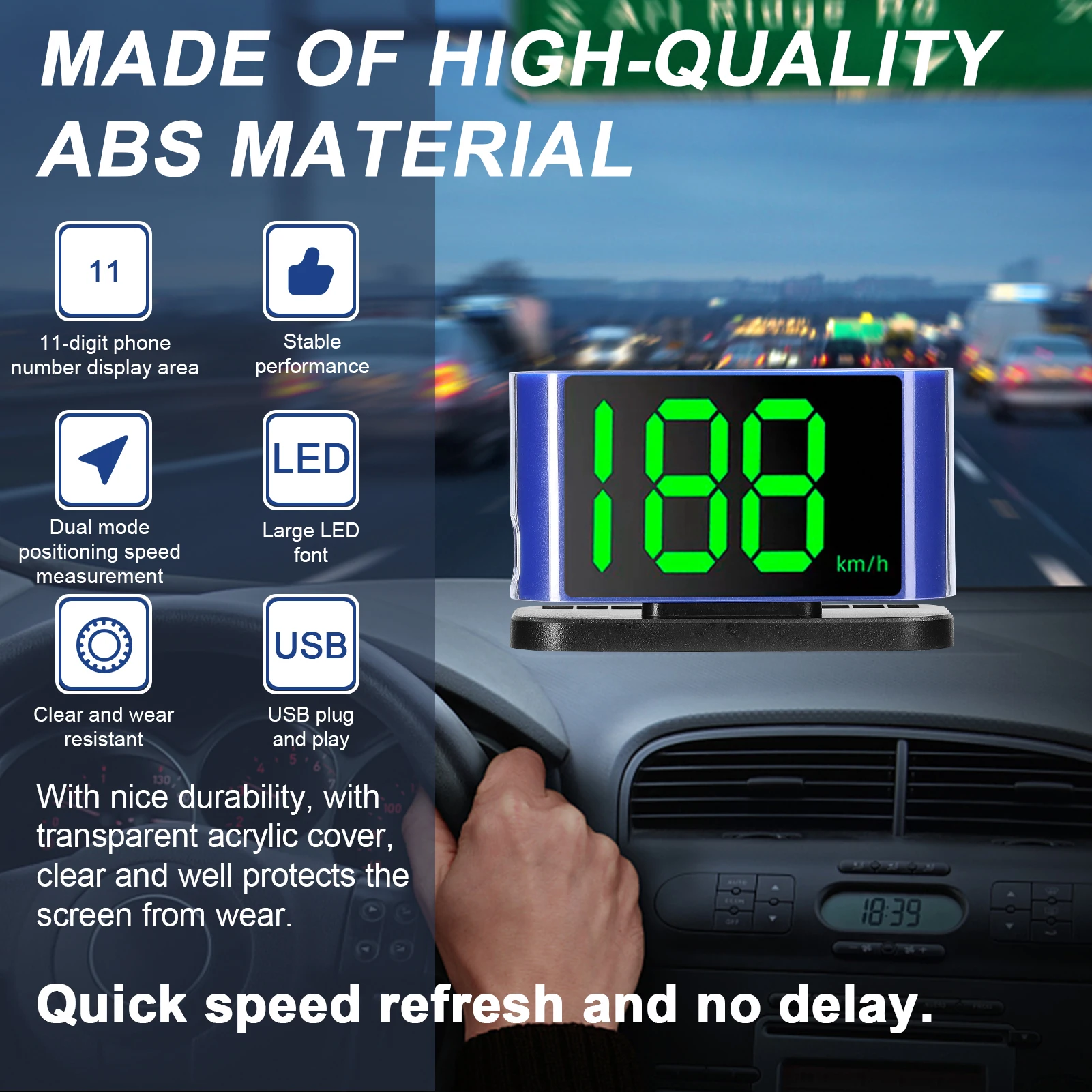 Masina HUD Headup Display GPS Vitezometru Digital cu LED-uri Ecran Font Mare Număr de Telefon Domeniu de Afișare pentru Masina Camion SUV Motocicle - 2