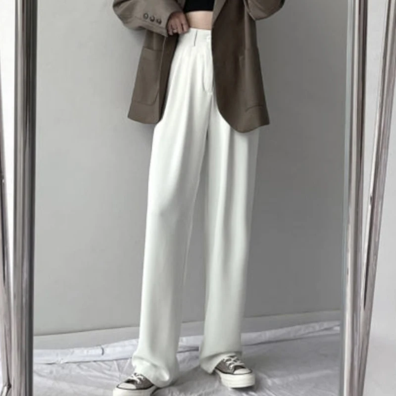 Full-lungime Pantaloni Casual Femei Simple, Birou Doamnă Moda Umflat Talie Mare Stil coreean Largi Picior Pantaloni Temperament All-meci Nou - 2