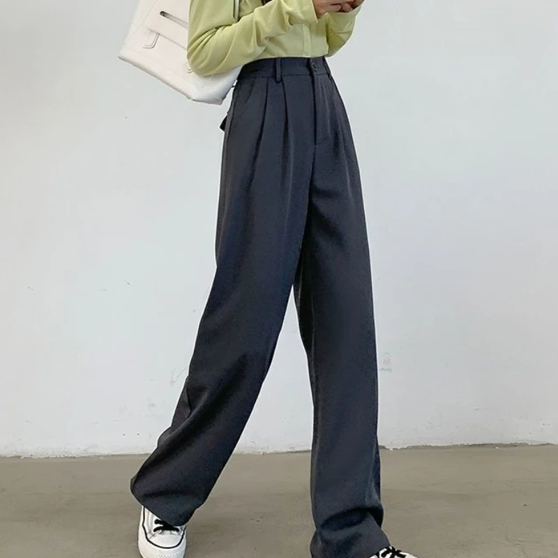 Full-lungime Pantaloni Casual Femei Simple, Birou Doamnă Moda Umflat Talie Mare Stil coreean Largi Picior Pantaloni Temperament All-meci Nou - 3