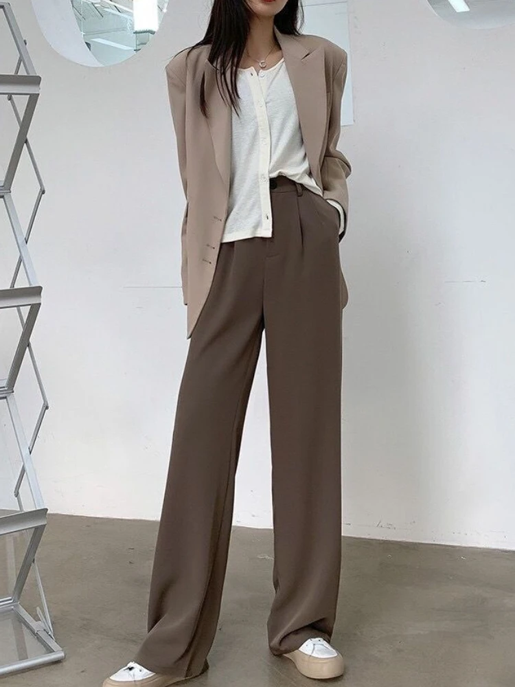 Full-lungime Pantaloni Casual Femei Simple, Birou Doamnă Moda Umflat Talie Mare Stil coreean Largi Picior Pantaloni Temperament All-meci Nou - 4