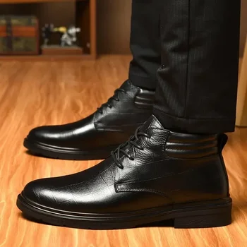 2023 Fierbinte de Vânzare Pantofi pentru Bărbați Dantela Sus Cizme Barbati Iarna Rotund Toe Solidă Bumbac Cald Tocuri Indesata de Mari Dimensiuni Teava Scurta, Cizme