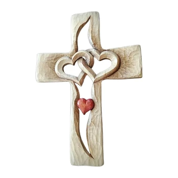 Lemn Sculptat Figurine Împletesc Inimile Masa de Perete Decoratiuni Acasă în Picioare Crucifix Biserica Religioase Cadou F0T4