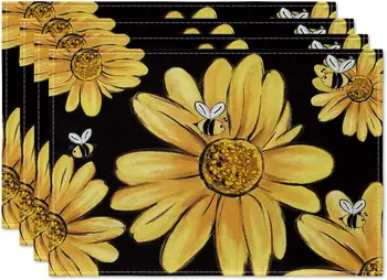 Floarea-soarelui de Vară Placemats pentru Masa de 12 x 18 Inch de Primăvară Vacanță de Sezon Decor Rustic, Vintage Lavabil fețe de Masă