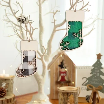 Ciorap de craciun din Lemn Șosete de Crăciun Copac Agățat Ornamente 2024 Crăciun Fericit, Anul Nou Decorare DIY Cadou Șosete Decorative