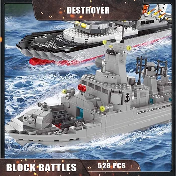 528PCS Navă de război Blocuri de Construcție de Nave Militare Model de Barca Kit de Plastic Distrugător Cărămizi Jucării pentru Băieți Cadou