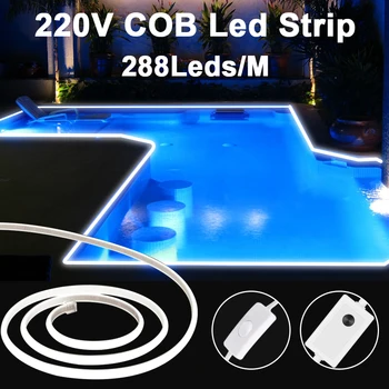 Flexibil AC 220V COB LED Strip 288LEDs/m Banda Led IP65 rezistent la apa COB Lumini Panglică 3000K/4500K/6000K cu UE/Întrerupător de Putere Plug