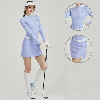 Blktee Femei-Căptușite Golf Fusta Scurta cu talie Inalta fustele-pantalon Plisata Femei Stand Guler tricou Subtire cu Maneca Lunga Golf Topuri Seturi