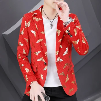 Noi styleMen haina de sus singur element placat cu aur ambarcațiunile de moda si frumos coreean versiunea slim clasic barbati casual costum trend