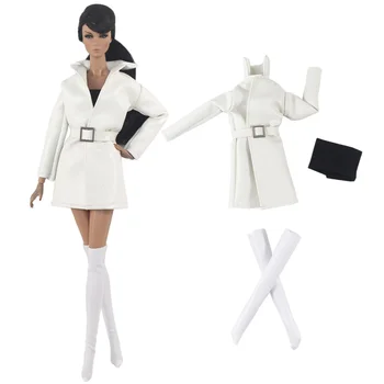 NK 1 Set Alb din piele Haine Pentru Barbie Papusa Accesorii haină Lungă+Top+Șosete, haine, tinuta De 30cm FR Papusa Jucării