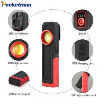 Pocketman COB+LED Lumina de Lucru Portabil cu Lanterna Camping Lumina Reîncărcabilă Lampă de Lucru de Reparații Auto Lumina de Control Lumina
