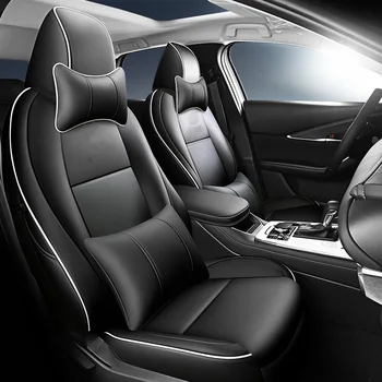 Acoperire completă Personalizate Huse Auto Compatibil cu Mazda CX-30 2020 2021 Modele Pernă de Piele (Negru/albastru，Set Complet)