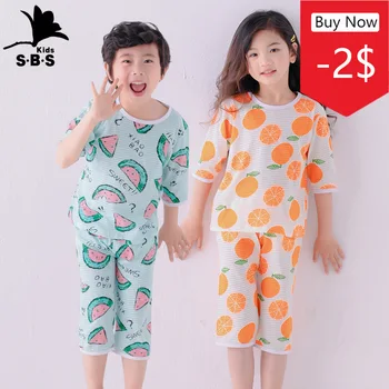 Haine pentru copii din bumbac mâneci trunchiate 2-bucata costum pentru băieți și fete în vara casual cu dungi pijama.