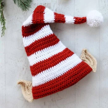 Elf de crăciun Pălărie cu Urechi Drăguț Roșu și Alb cu Dungi Tricotate Pălărie Pălărie de Crăciun Pălărie pentru Adulți Copii