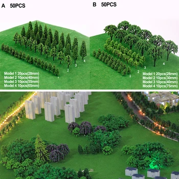 50Pcs Plastic Model de Tren in Miniatura Copac Peisaj de BRICOLAJ în aer liber, Peisaj de cale Ferată Clădire Peisaj Accesorii Nisip de Masă Modele