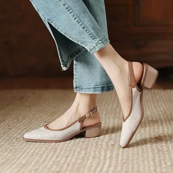 Pantofi pentru Femei 2024 Moda Fierbinte de Vânzare Catarama Curelei Mature Rochie Eleganta Sandale Femei cu Toc Pătrat a Subliniat Toe Sandale Baotou