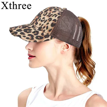 Xthree Leopard de Imprimare Vara Coada de cal Șapcă de Baseball Plasă de Pălării Pentru Femei Messy Bun Casual Hip Hop Fixați înapoi Gorras Hombre pălării
