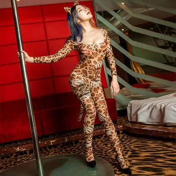 Adult Fantezie Sexuală Cosplay Tentația Body Sexy Picioare Deschis Leopard Salopeta Cu Spatele Gol Vedea Prin Petrecere Porno Lady Body