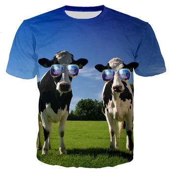 T-shirt de Vacă Pășuni 3D de Imprimare de Moda T-shirt pentru Copii petrecere a timpului Liber Băieți și Fete Drăguț Rotund Gat Sport Maneca Scurta