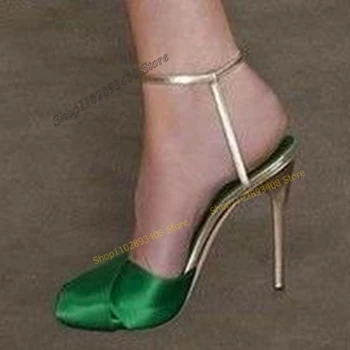 Culoare Verde De Satin Pompe Rotund Toe Toc Subțire De Mare Cataramă De Curea Solidă Concis Femei Pantofi 2023 Moda Sexy Zapatos Para Mujere
