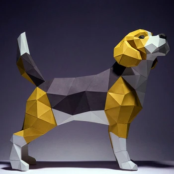 Low Poly 3D Model din Hârtie lucrate Manual 42cm Câine Beagle DIY Papercraft Decor Acasă Decorare Birou Puzzle-uri Educaționale pentru Copii Jucarii Cadou