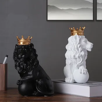 25CM Rășină Leu cu Coroana Statuii Nordic Creative Decor Acasă Meserii de Birou Living Decorul Camerei Sculpturi de Animale