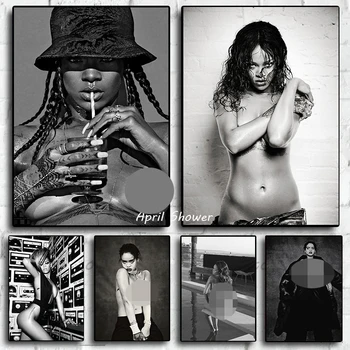 Cântăreț celebru Actor de R-Rihannas Alb și Negru Sexy Postere Panza Pictura si Printuri de Arta de Perete Poza pentru Decor Camera Fanii Cadou