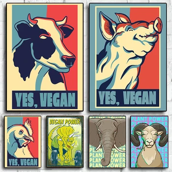 Veganismul Vegan Plante Putere Poster Canvas Tablou Abstract Elefant Vaca Animal Perete Poza Pentru Cameră Modernă Decor Acasă