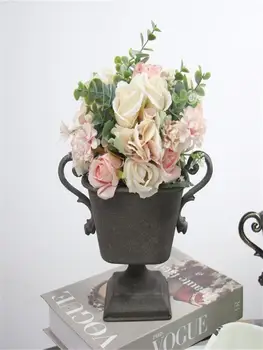 Pătrat Dublu Mâner Fierărie Vase Retro Stil Vechi Aranjament De Flori Desktop Decora Fotografia Ghiveci Ornamente