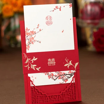 30 de Seturi de peste Mări Chineză Invitatie de Nunta Card Personalizat de Imprimare Red Plum Blossom Căsătorie, Logodna Invitatii XQ1604