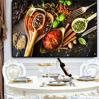 Boabe de Condimente Lingură și Furculițe Bucătărie Panza Pictura Planta Verde Cuadros Postere si Printuri de Arta de Perete Alimente Imagine Camera de zi