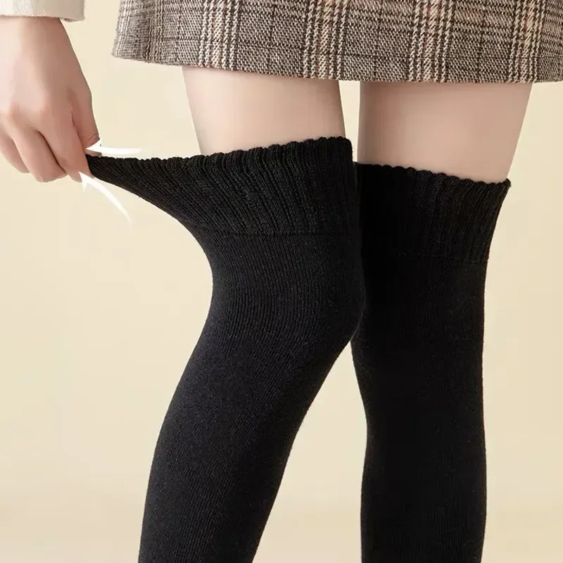 Genunchi Peste Terry Îngroșat Șosete de Moda de Amestec de Înaltă 3pair/lot Ciorapi Coapsă Cald Iarna Harajuku Femei Fata de Lungă Ciorap de Bumbac - 1