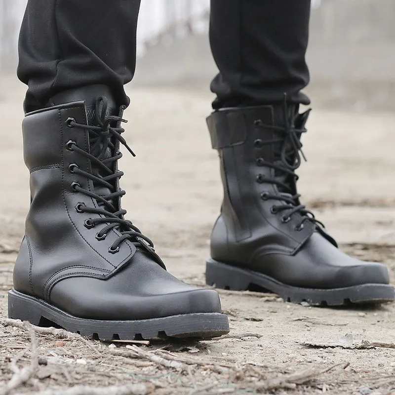 Barbati Negru Cizme de Armata Tren Militar de Majorare a Urca Boot Anti-zdrobitor Toe Pantofi în aer liber Lână de Iarnă de Pantofi de Moda cu Fermoar Lateral Botas - 2